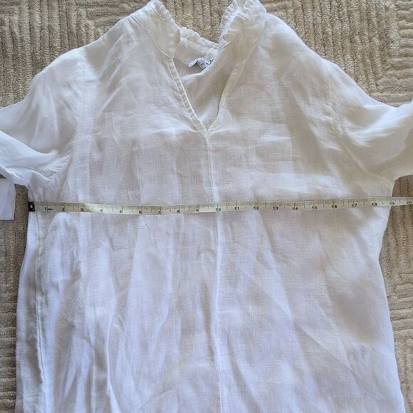Rosemarine White Linen Top 3/4 Sleeve With V Neck And Button Sleeve Size S - Picture 7 of 12